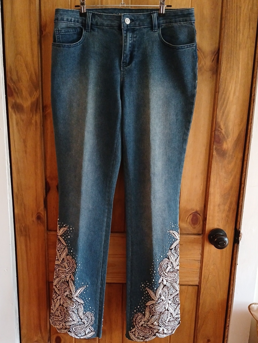 Boston Proper Embellished Embroidered Stretch Denim Jeans - 10